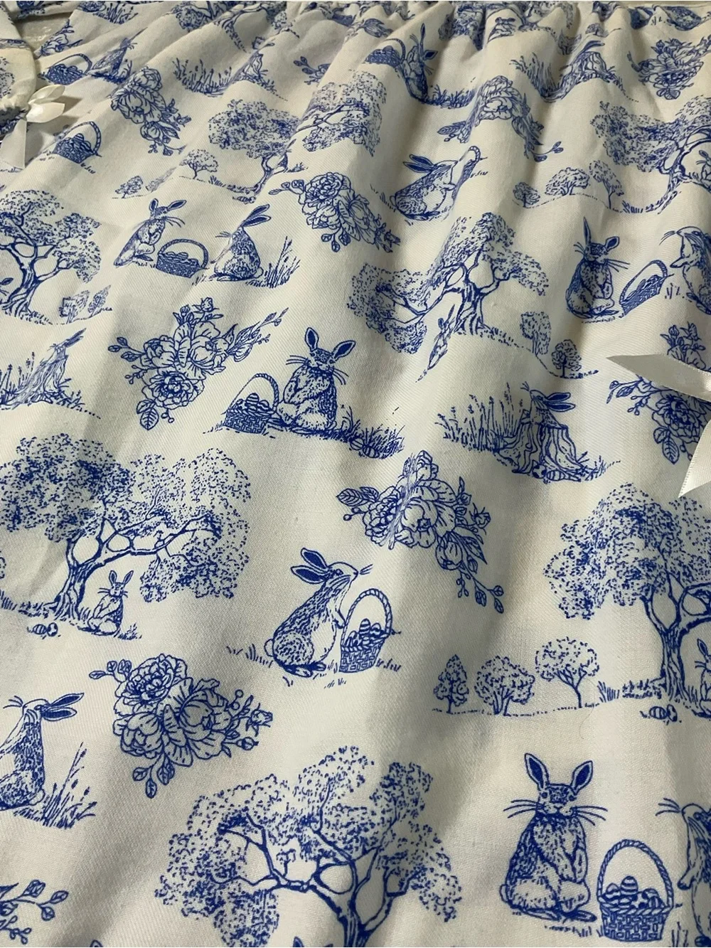 Gymboree White and Blue Bunny Print Long-Sleeve Nightgown Dress